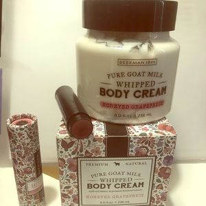 Beekman 1801 body cream and lip balm